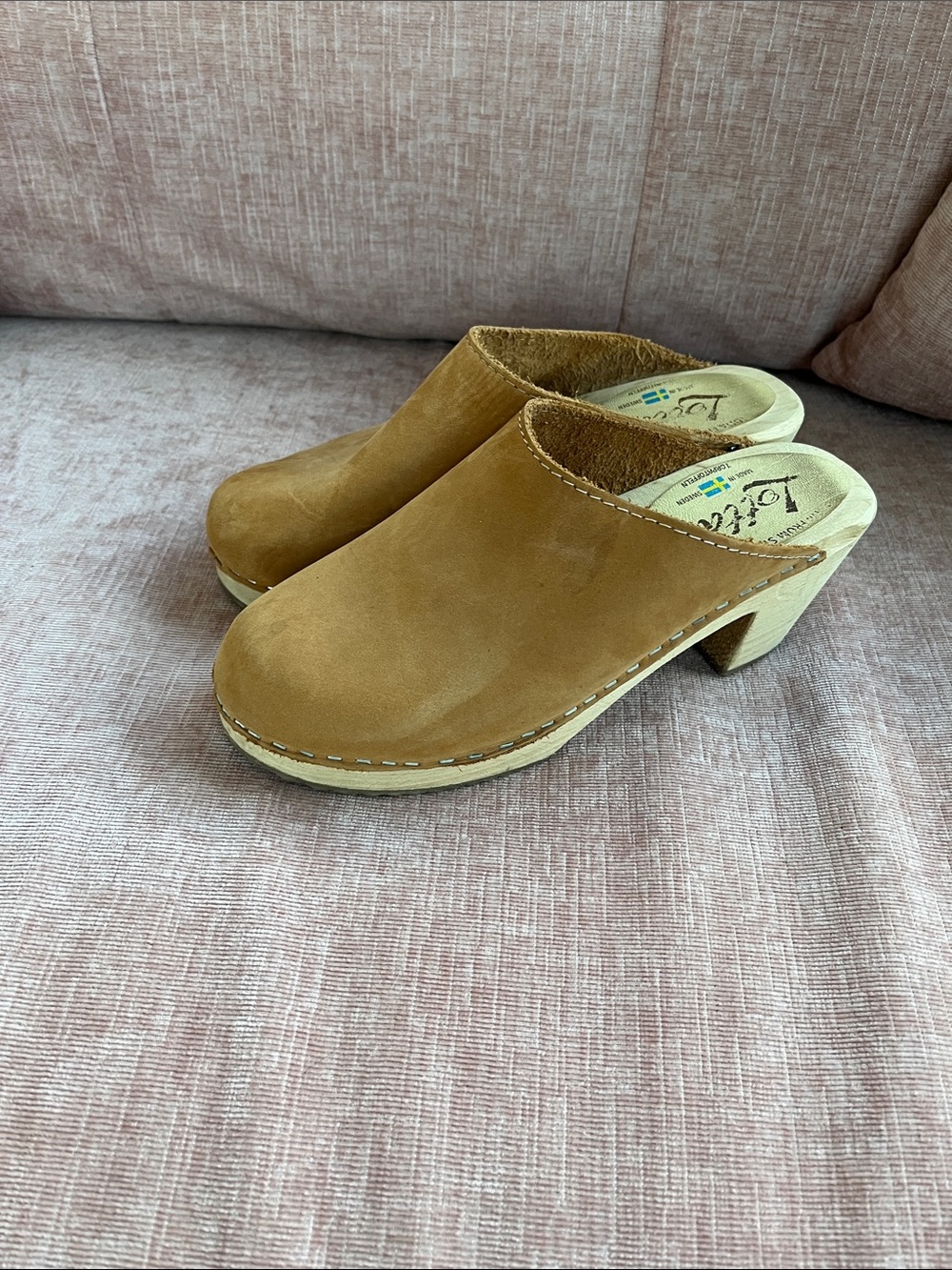 Lotta From Stockholm Camel Suede Clog Mules